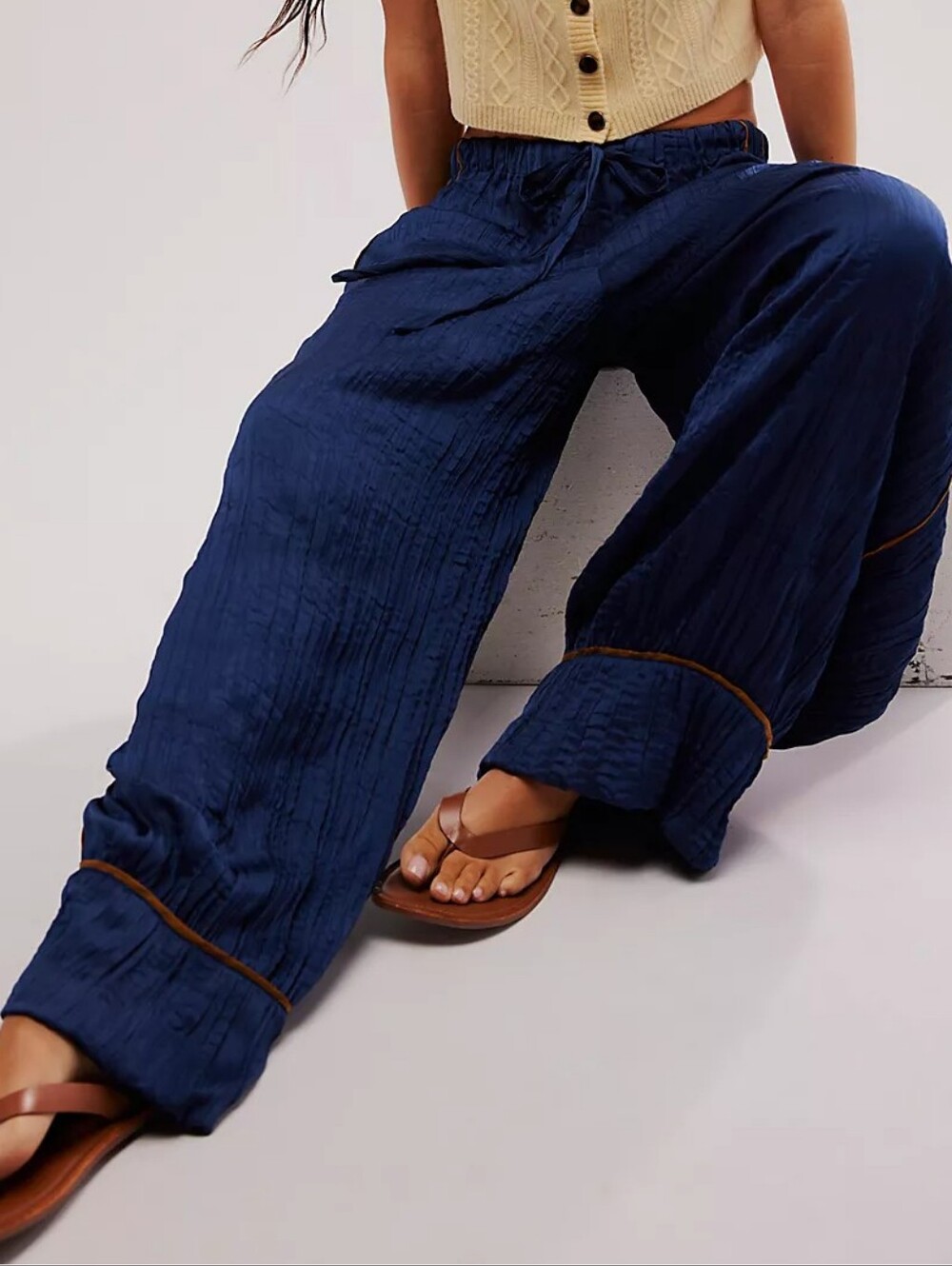 Free People Navy Wide-Leg Drawstring Pants